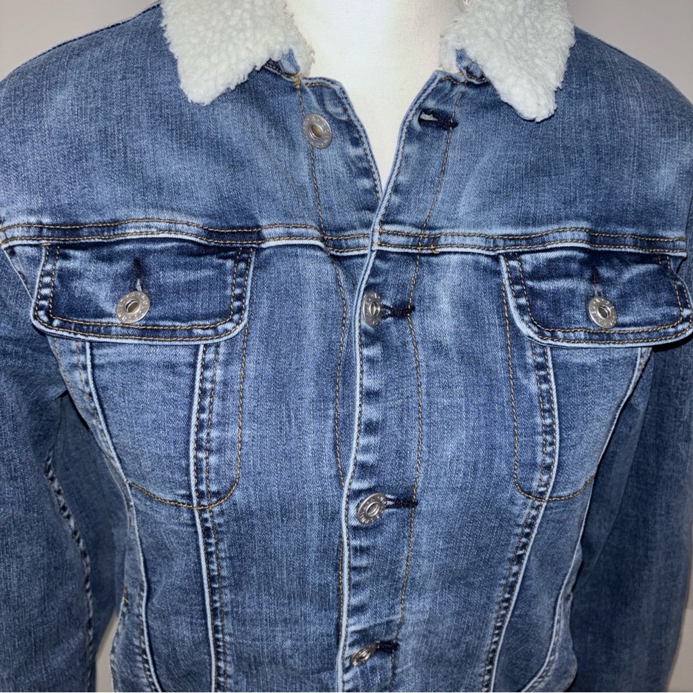 AG Adriano Goldschmied Denim Jacket Reversible Plaid Sleeves Sherpa Collar Large - Picture 4 of 16